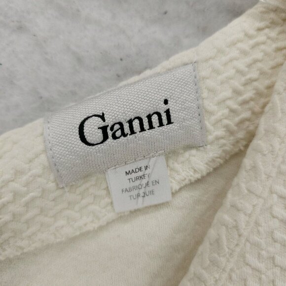 GANNI Dress Black Cream Textured Stretch Knee Length Size LARGE - Picture 7 of 9